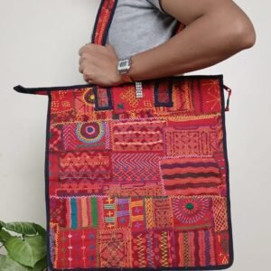 Boho Patchwork Tote Bag with Hand-Embroidery -(TOTB1019)