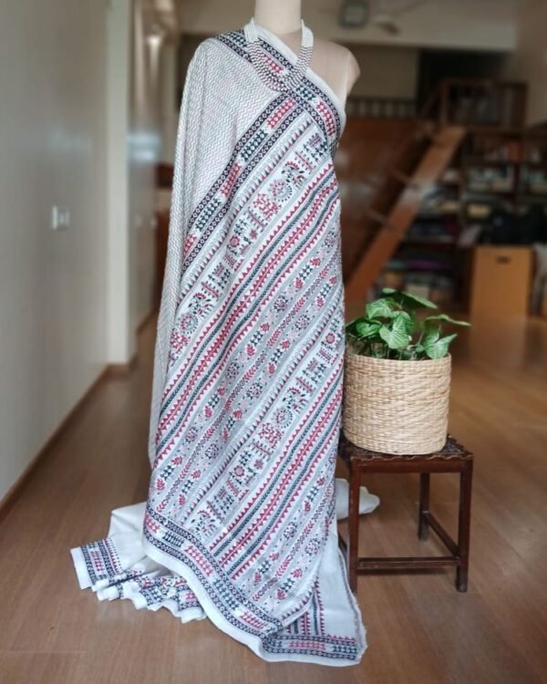 Santiniketan Kantha Saree in pure Bisnupuri Silk – (SNBK1030) - Image 9