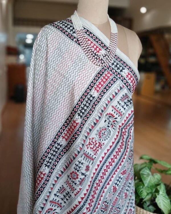 Santiniketan Kantha Saree in pure Bisnupuri Silk – (SNBK1030) - Image 10