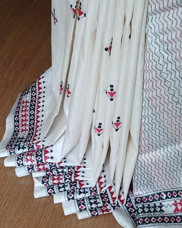 Santiniketan Kantha Saree in pure Bisnupuri Silk – (SNBK1030) - Image 12