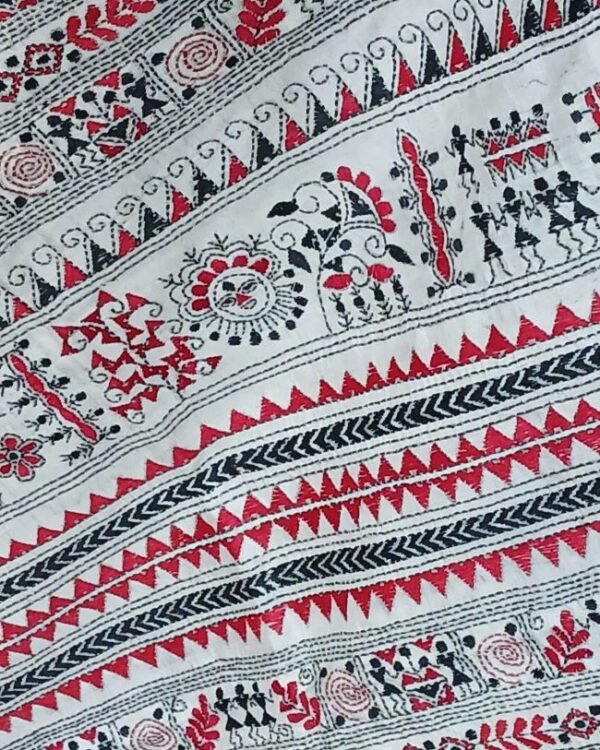 Santiniketan Kantha Saree in pure Bisnupuri Silk – (SNBK1030) - Image 11