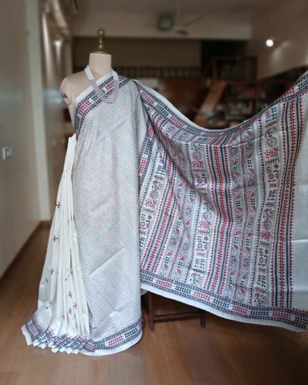 Santiniketan Kantha Saree in pure Bisnupuri Silk – (SNBK1030) - Image 2