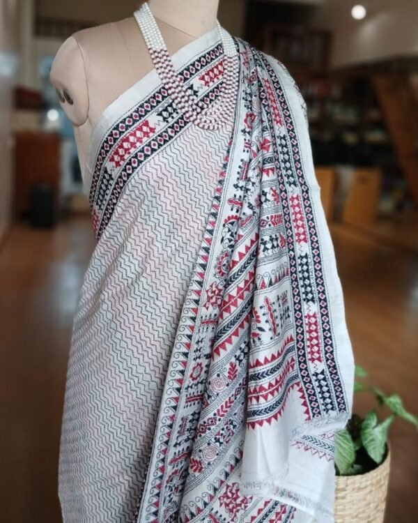 Santiniketan Kantha Saree in pure Bisnupuri Silk – (SNBK1030) - Image 5