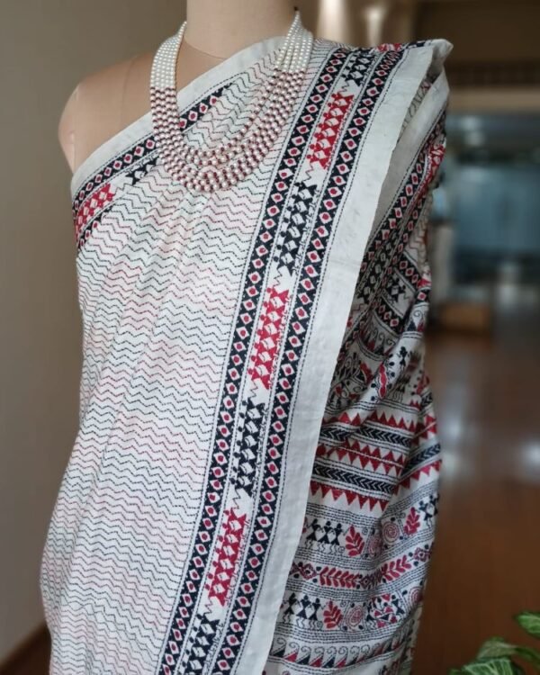 Santiniketan Kantha Saree in pure Bisnupuri Silk – (SNBK1030) - Image 7