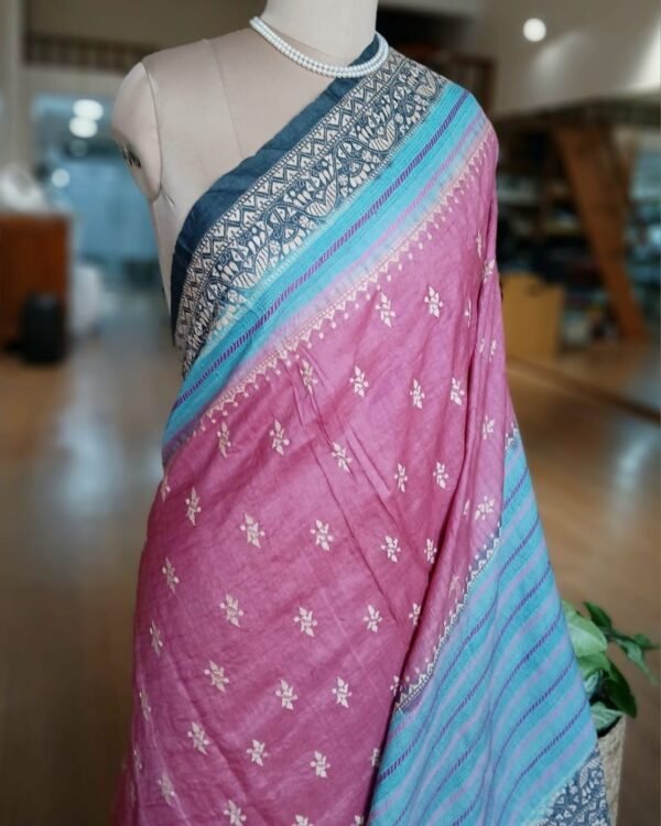PadmaShree Takdira Begum’s Tussar Silk Kantha Saree – (SKTS1015) - Image 3