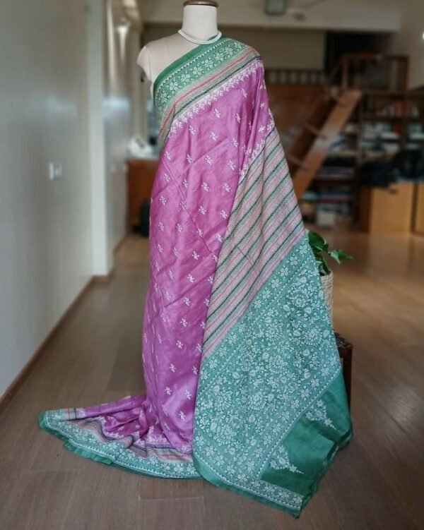 PadmaShree Takdira Begum’s Tussar Silk Kantha Saree – (SKTS1016)