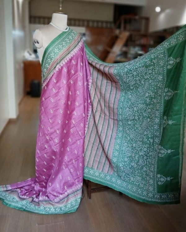 PadmaShree Takdira Begum’s Tussar Silk Kantha Saree – (SKTS1016) - Image 2