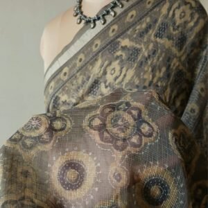 Barmer Ajrakh in Natural Dyes on Kota Doria Cotton Saree - (BAKS0001)