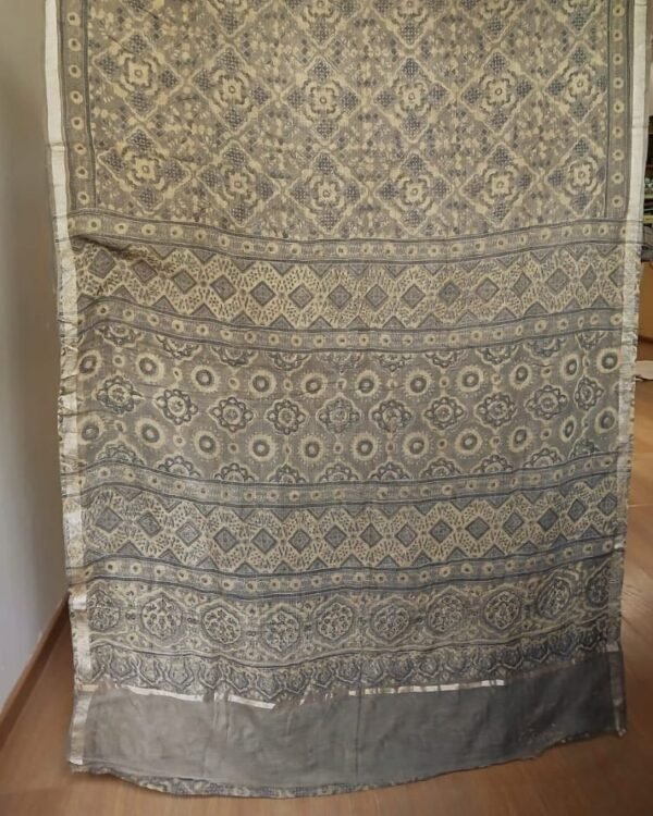 Barmer Ajrakh in Natural Dyes on Kota Doria Cotton Saree - (BAKS0001) - Image 8