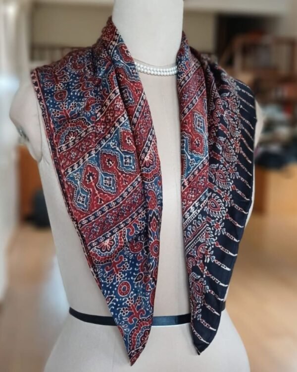 Ajrakh Natural Dyes Medium Square Scarf – (NDAS0010) - Image 4