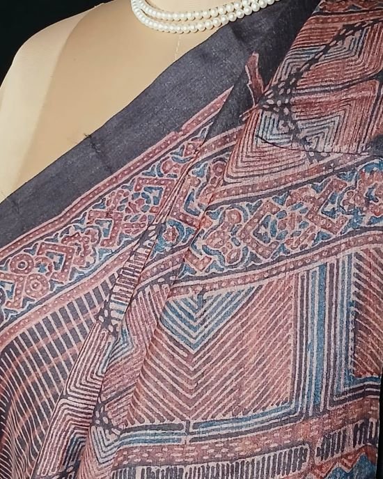 Ajrakh Tussar Silk Saree – (ATSS0020) - Image 2