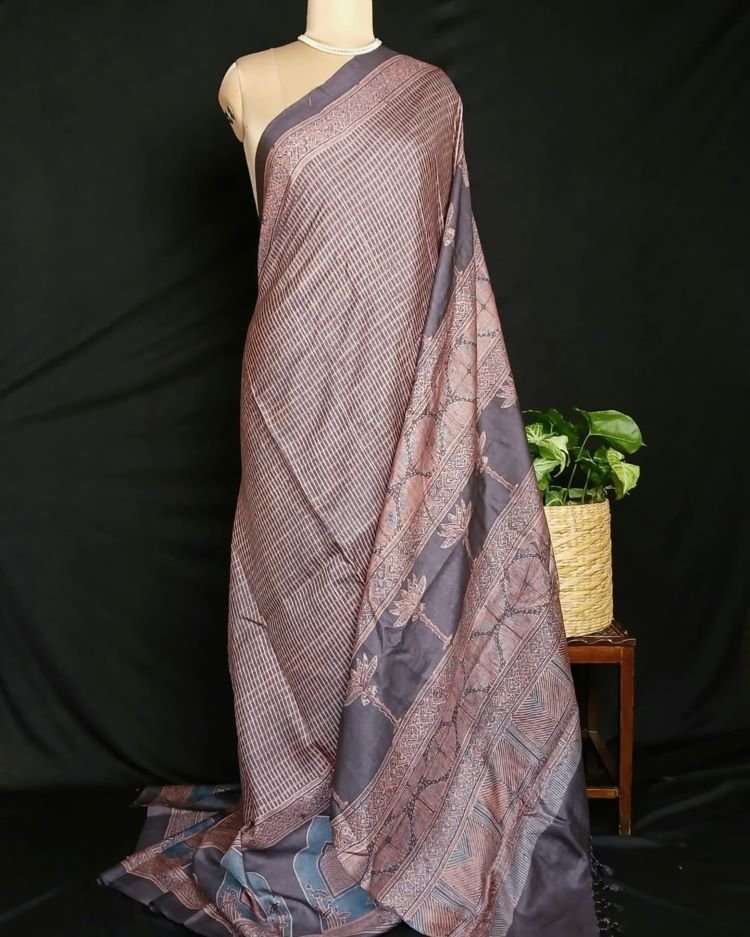 Ajrakh Tussar Silk Saree – (ATSS0020) - Image 3