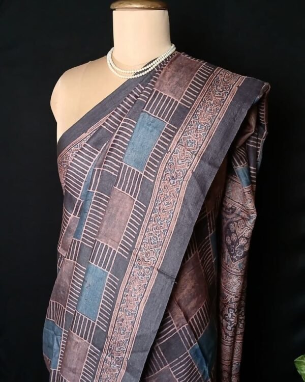 Ajrakh Tussar Silk Saree – (ATSS0021)