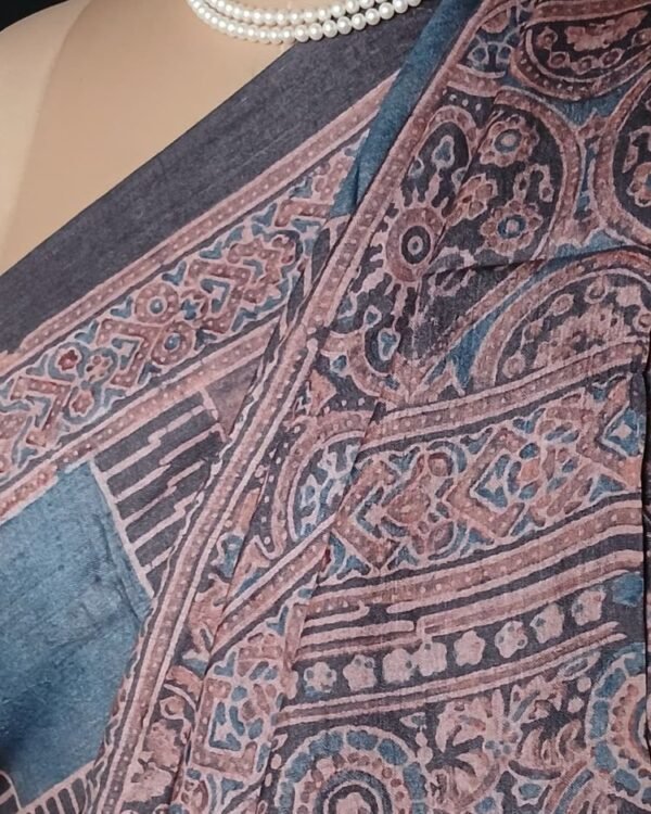 Ajrakh Tussar Silk Saree – (ATSS0021) - Image 2