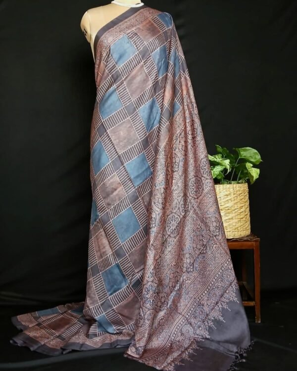 Ajrakh Tussar Silk Saree – (ATSS0021) - Image 3