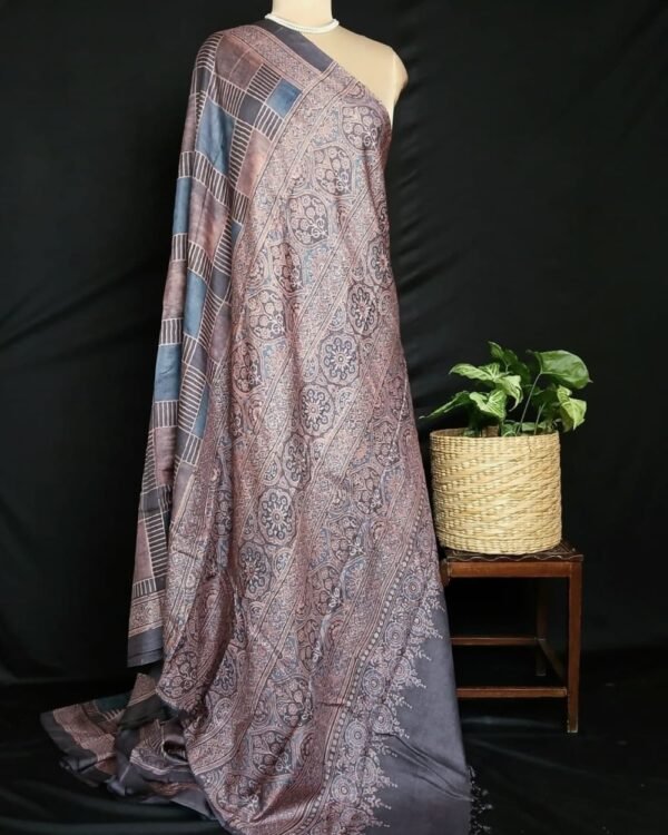 Ajrakh Tussar Silk Saree – (ATSS0021) - Image 5