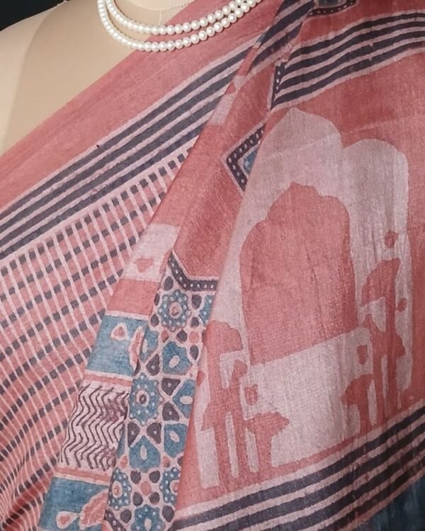 Ajrakh Tussar Silk Saree – (ATSS0022) - Image 2