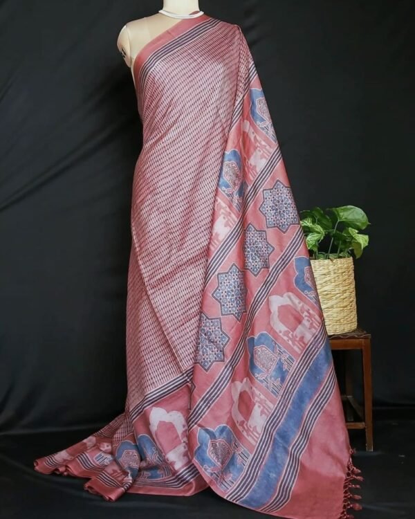 Ajrakh Tussar Silk Saree – (ATSS0022) - Image 3