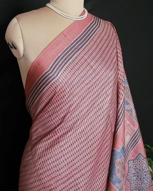 Ajrakh Tussar Silk Saree – (ATSS0022) - Image 4
