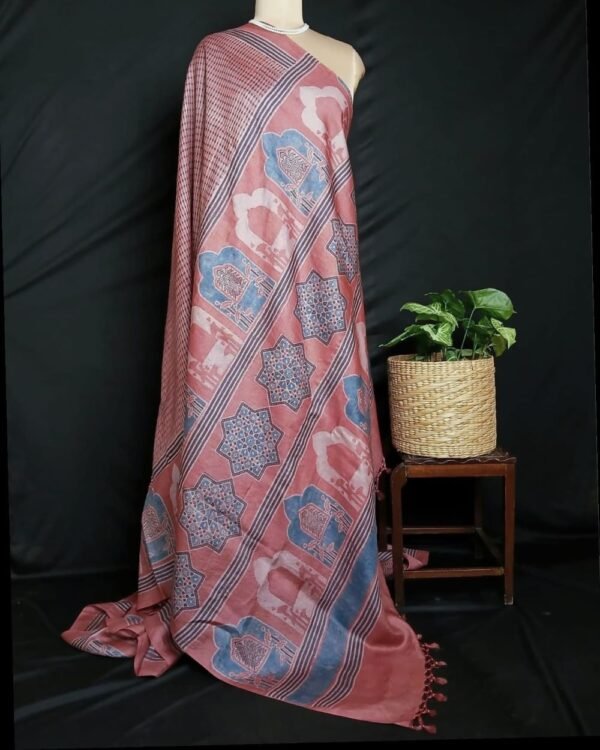 Ajrakh Tussar Silk Saree – (ATSS0022) - Image 6
