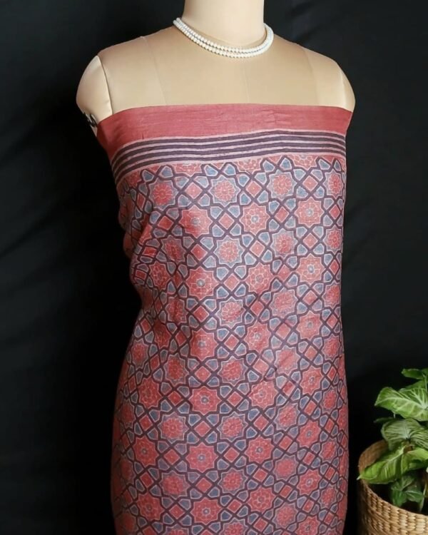 Ajrakh Tussar Silk Saree – (ATSS0022) - Image 7