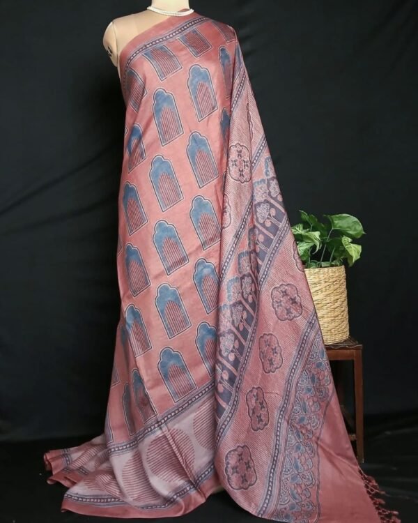 Ajrakh Tussar Silk Saree – (ATSS0023) - Image 3