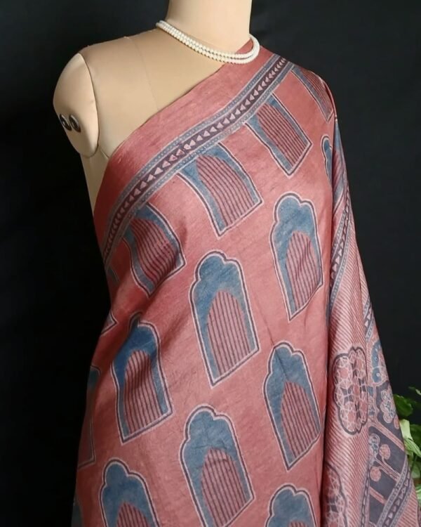 Ajrakh Tussar Silk Saree – (ATSS0023) - Image 4