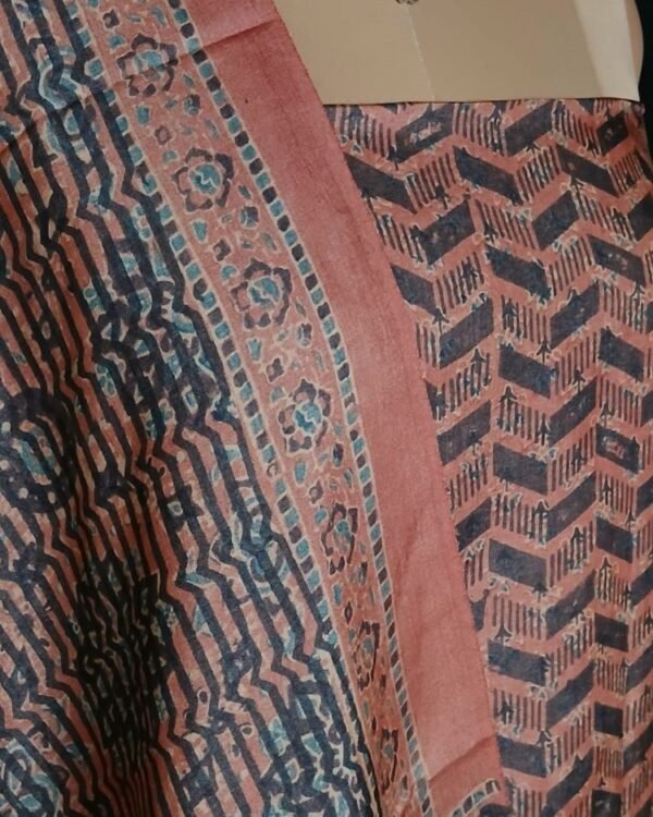 Two-piece salwar sets in pure Tussar Silk with natural dyes Ajrakh – (TPSS0014) - Image 6