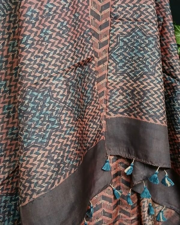 Two-piece salwar sets in pure Tussar Silk with natural dyes Ajrakh – (TPSS0014) - Image 8