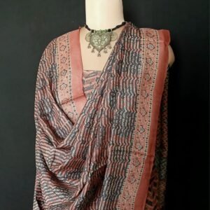 Two-piece salwar sets in pure Tussar Silk with natural dyes Ajrakh – (TPSS0014)