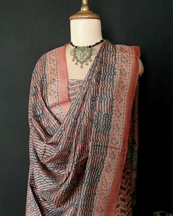 Two-piece salwar sets in pure Tussar Silk with natural dyes Ajrakh – (TPSS0014)