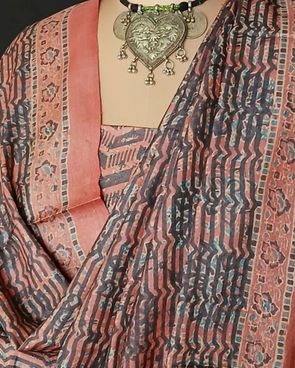 Two-piece salwar sets in pure Tussar Silk with natural dyes Ajrakh – (TPSS0014) - Image 7