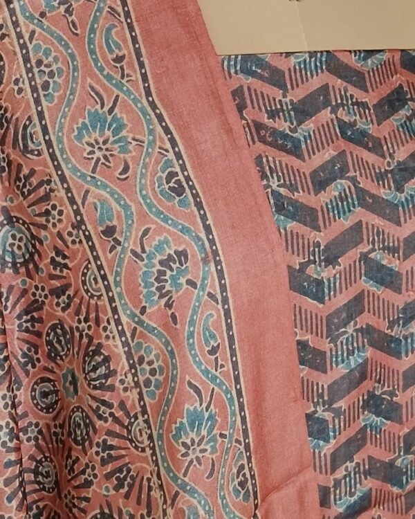 Two-piece salwar sets in pure Tussar Silk with natural dyes Ajrakh – (TPSS0016) - Image 4