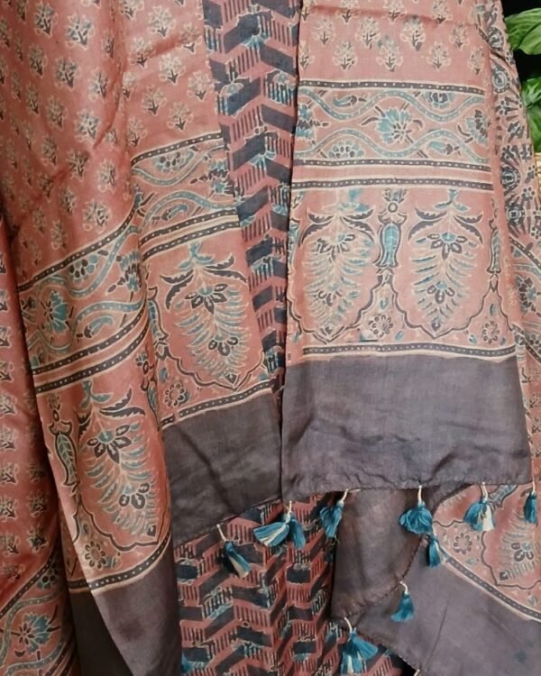 Two-piece salwar sets in pure Tussar Silk with natural dyes Ajrakh – (TPSS0016) - Image 8