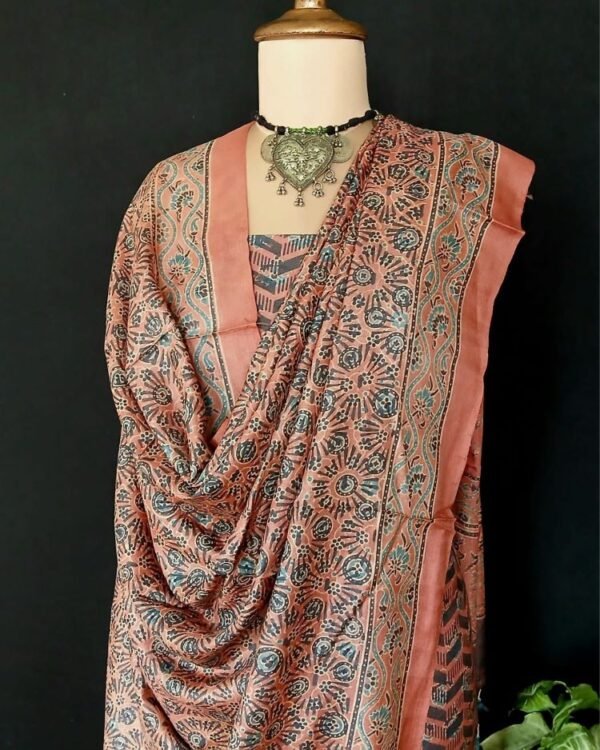 Two-piece salwar sets in pure Tussar Silk with natural dyes Ajrakh – (TPSS0016)