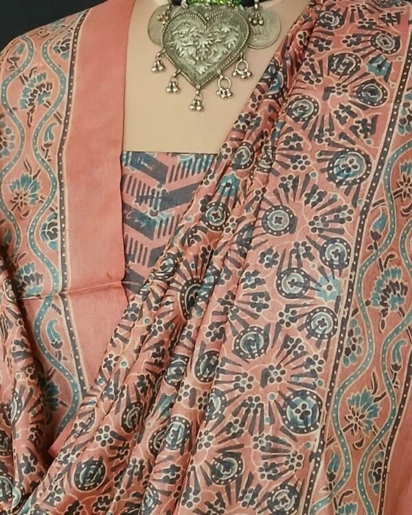 Two-piece salwar sets in pure Tussar Silk with natural dyes Ajrakh – (TPSS0016) - Image 7
