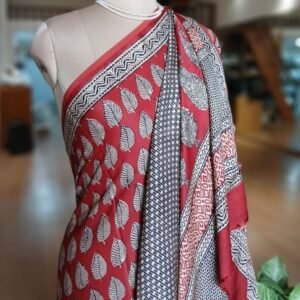 Handblock Natural Dyes Bagh Saree in Modal Silk(BMSS0001)