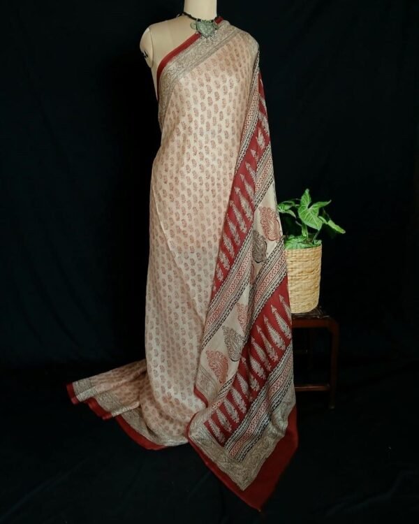 Natural Dyes Handblock from Bagh on Kota Silk – (NDBS0002) - Image 2