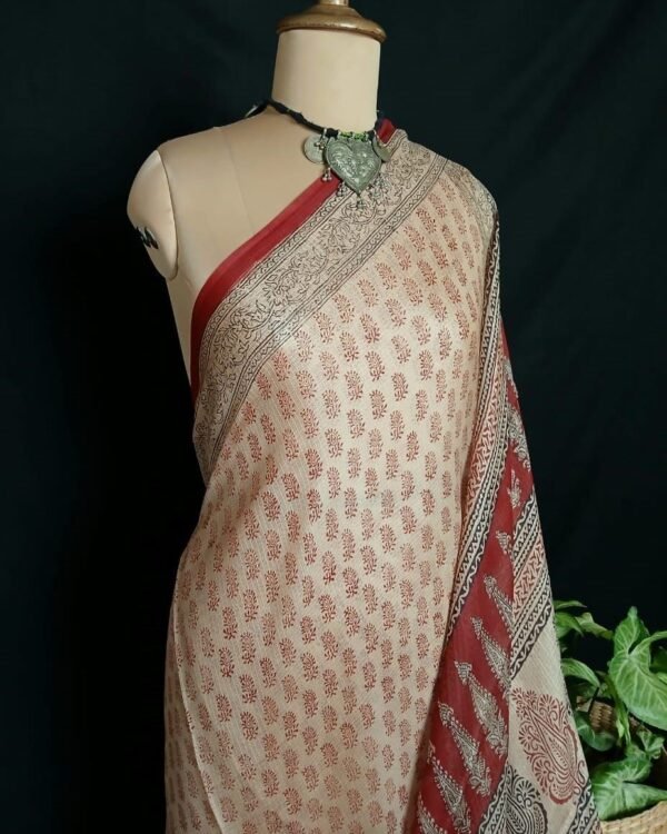 Natural Dyes Handblock from Bagh on Kota Silk – (NDBS0002) - Image 3
