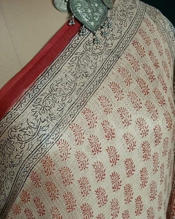 Natural Dyes Handblock from Bagh on Kota Silk – (NDBS0002) - Image 4