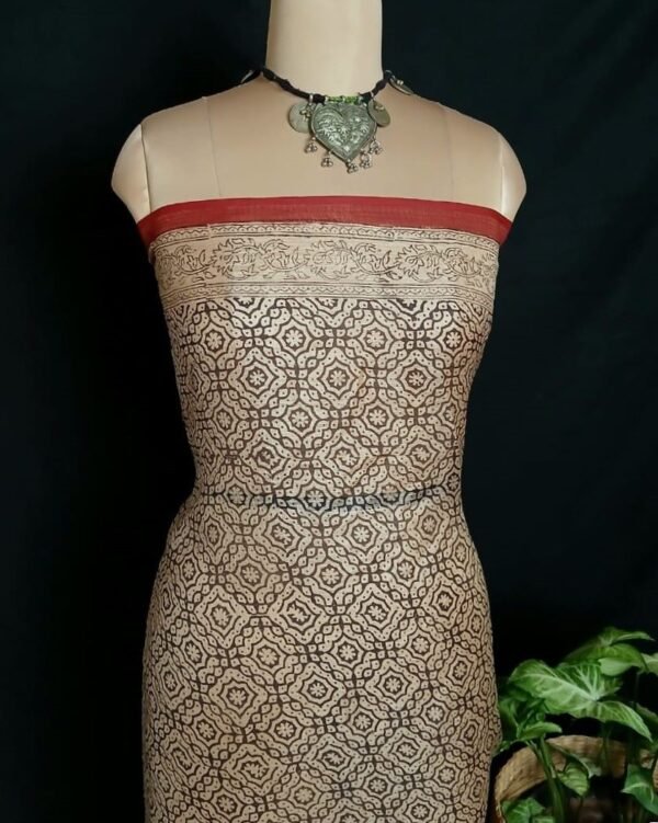 Natural Dyes Handblock from Bagh on Kota Silk – (NDBS0002) - Image 9