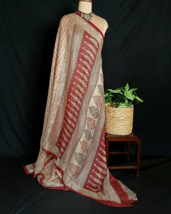 Natural Dyes Handblock from Bagh on Kota Silk – (NDBS0002) - Image 6
