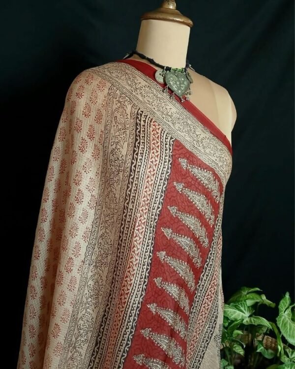 Natural Dyes Handblock from Bagh on Kota Silk – (NDBS0002) - Image 7