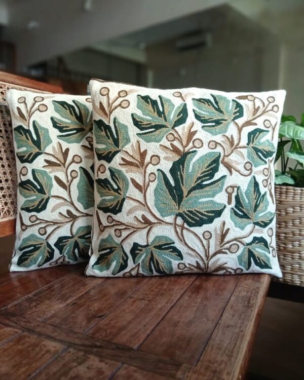 Crewel embroidered Chinar Motif Cushion Covers – (CCMC0015) - Image 2
