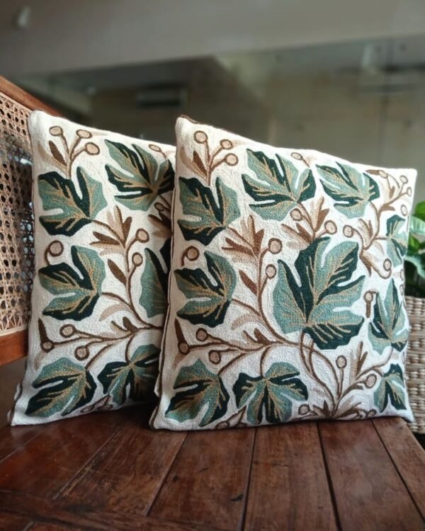 Crewel embroidered Chinar Motif Cushion Covers – (CCMC0015)