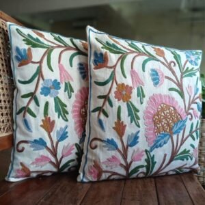 Crewel embroidered Chinar Motif Cushion Covers – (CCMC0017)