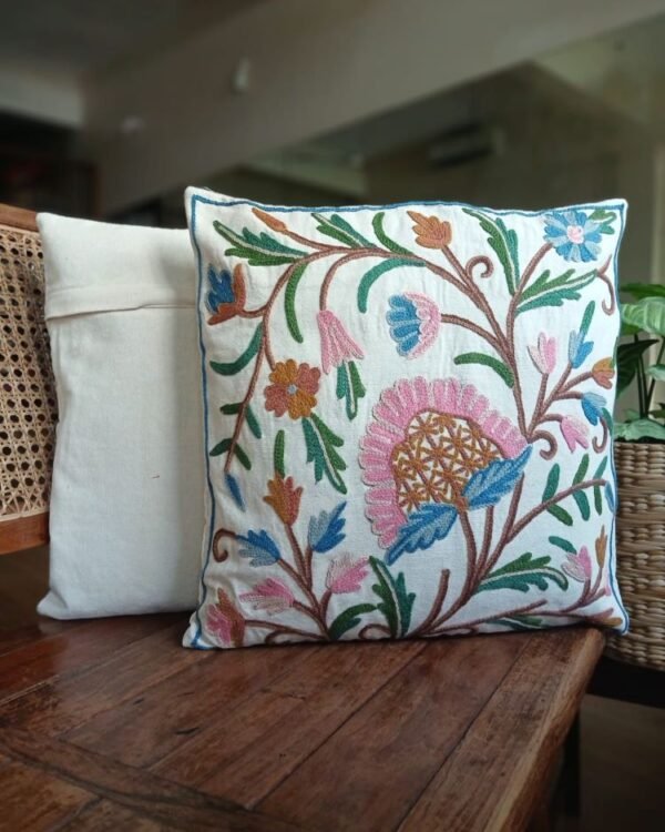 Crewel embroidered Chinar Motif Cushion Covers – (CCMC0017) - Image 2