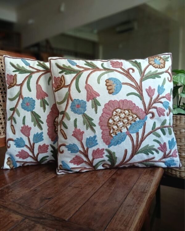 Crewel embroidered Chinar Motif Cushion Covers – (CCMC0018) - Image 3