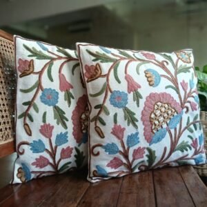 Crewel embroidered Chinar Motif Cushion Covers – (CCMC0018)