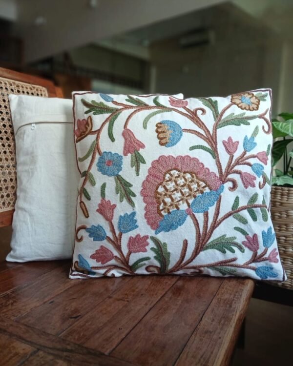 Crewel embroidered Chinar Motif Cushion Covers – (CCMC0018) - Image 2